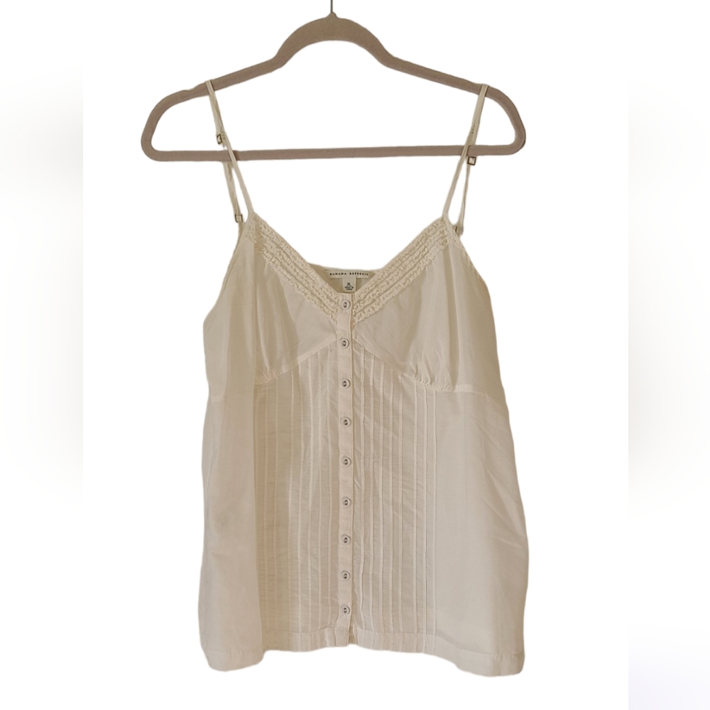 Banana Republic White Summer Cotton Silk Blouse Spaghetti Tank Shirt Size XL